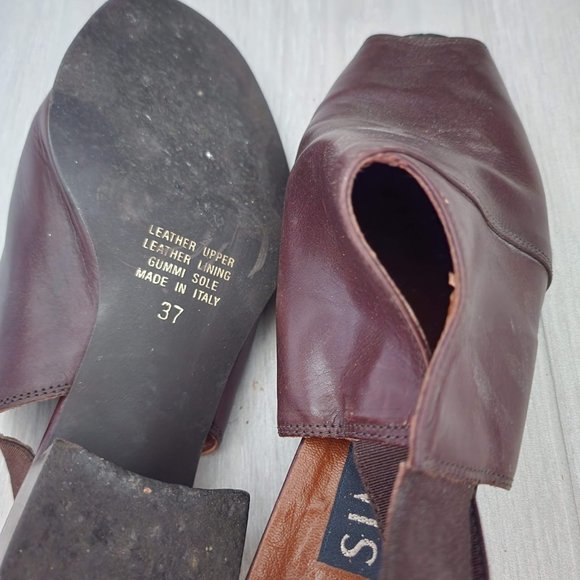 Vintage European 90's Brown Leather Simard Sling Back Open Toed Heels - Picture 5 of 5